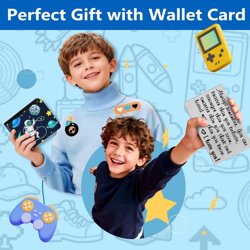 Roacap Kids Wallet for Boys, Cool Wallets for Teen Son Ages 4 5 6 7 8 9 10 11 12 13 14 15 16, Leather Space Astronaut Bifold Purse, Christmas Birthday Gift for Kid Men Boy Youth Guys - Image 5